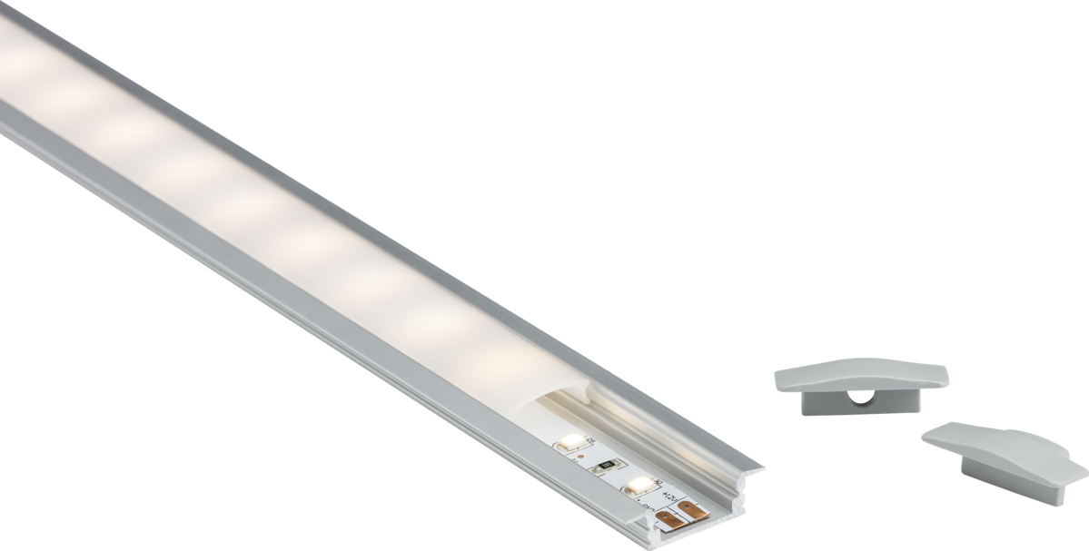 Knightsbridge: 2MREC, 2M Recessed Aluminium Profile, Matt Silver, Compatible with 12mm LED Flex