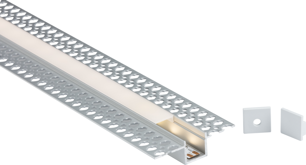 Knightsbridge: 2MPLA, Plaster-In Recessed Aluminium Profile for LED Strip, Matt Silver, 2000mm Length, 12mm Recess Depth, IP20