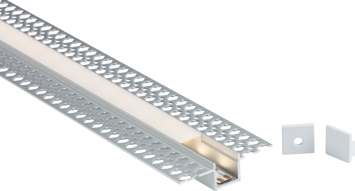 Knightsbridge: 2MPLA, Plaster-In Recessed Aluminium Profile for LED Strip, Matt Silver, 2000mm Length, 12mm Recess Depth, IP20