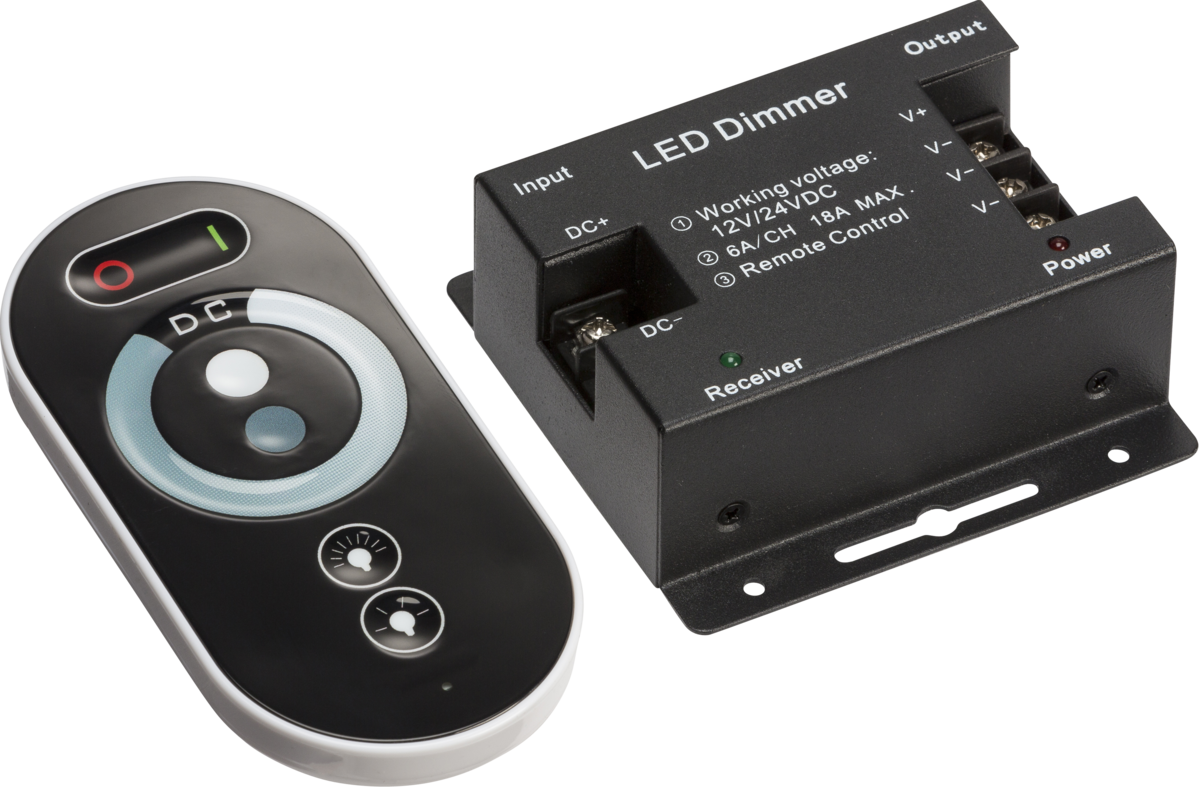 Knightsbridge: LEDFRA7, 12V/24V Wireless RF Controller, Dimmable Touch Remote, IP20, Black, 216W/432W