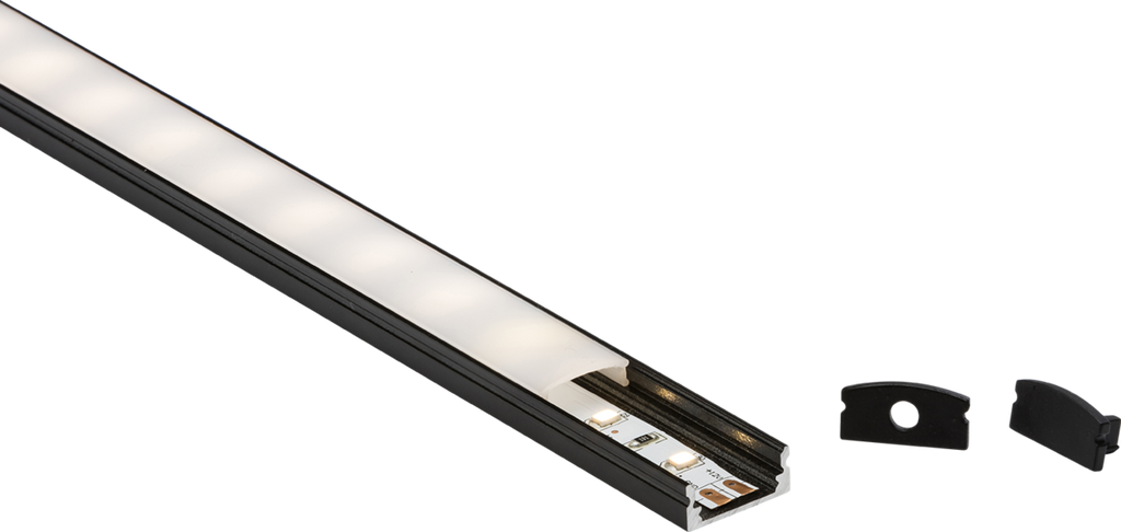 Knightsbridge: 1MSURBK, 1M Surface Mount Aluminium Profile, Black, Compatible with LED Flex, 1000mm Length, 17mm Width
