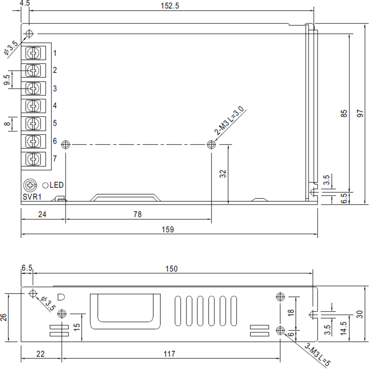 Knightsbridge: 24DC150M, 24V 150W Constant Voltage DC LED Driver, IP20, Stainless Steel