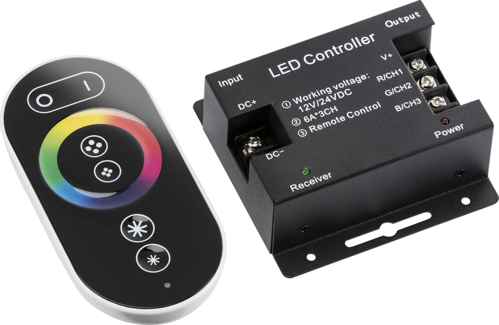Knightsbridge: LEDFRA9, 12V/24V Wireless RGB Touch Remote Controller, Dimmable, IP20, Black Finish, 216W/432W