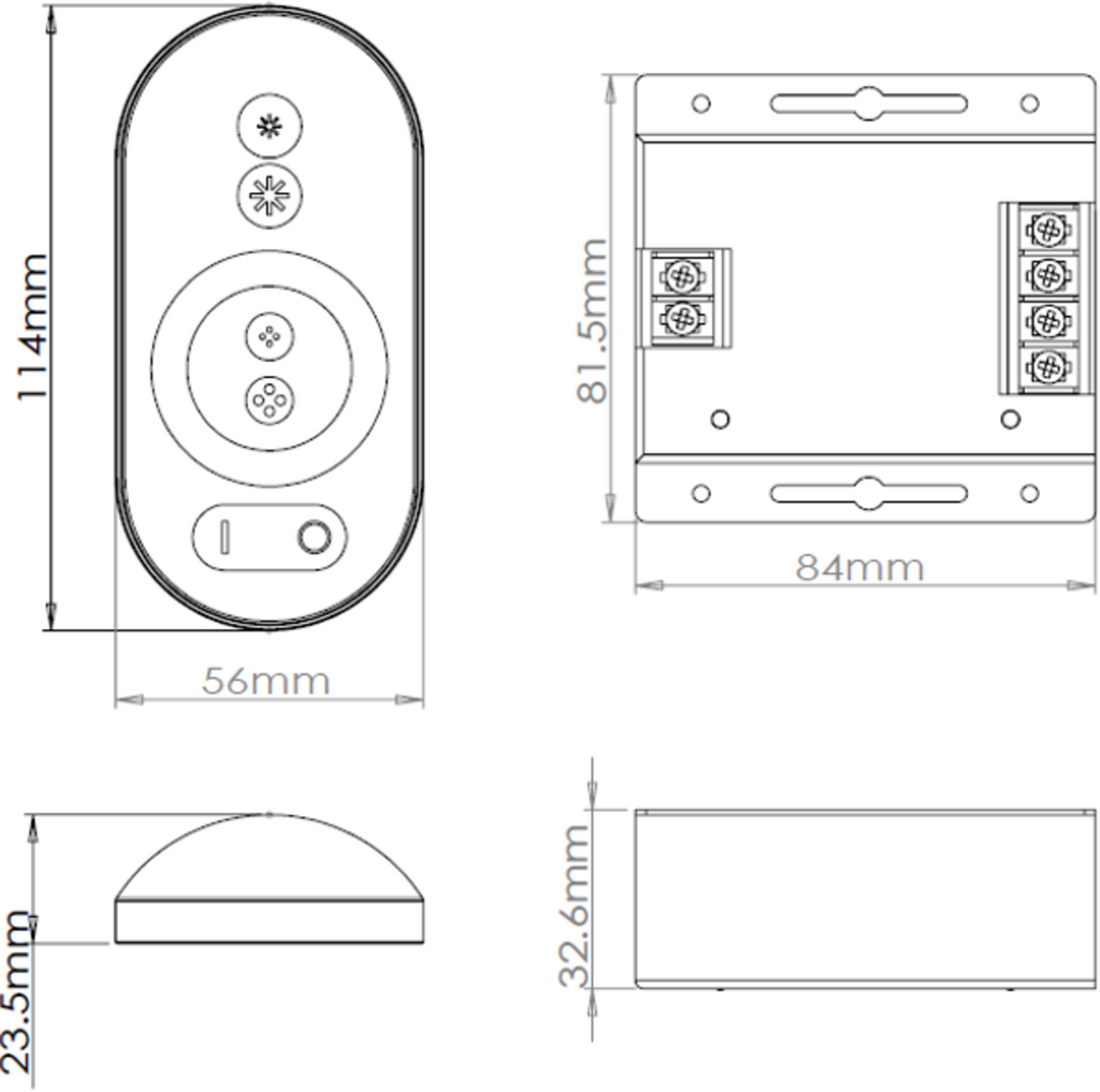 Knightsbridge: LEDFRA9, 12V/24V Wireless RGB Touch Remote Controller, Dimmable, IP20, Black Finish, 216W/432W