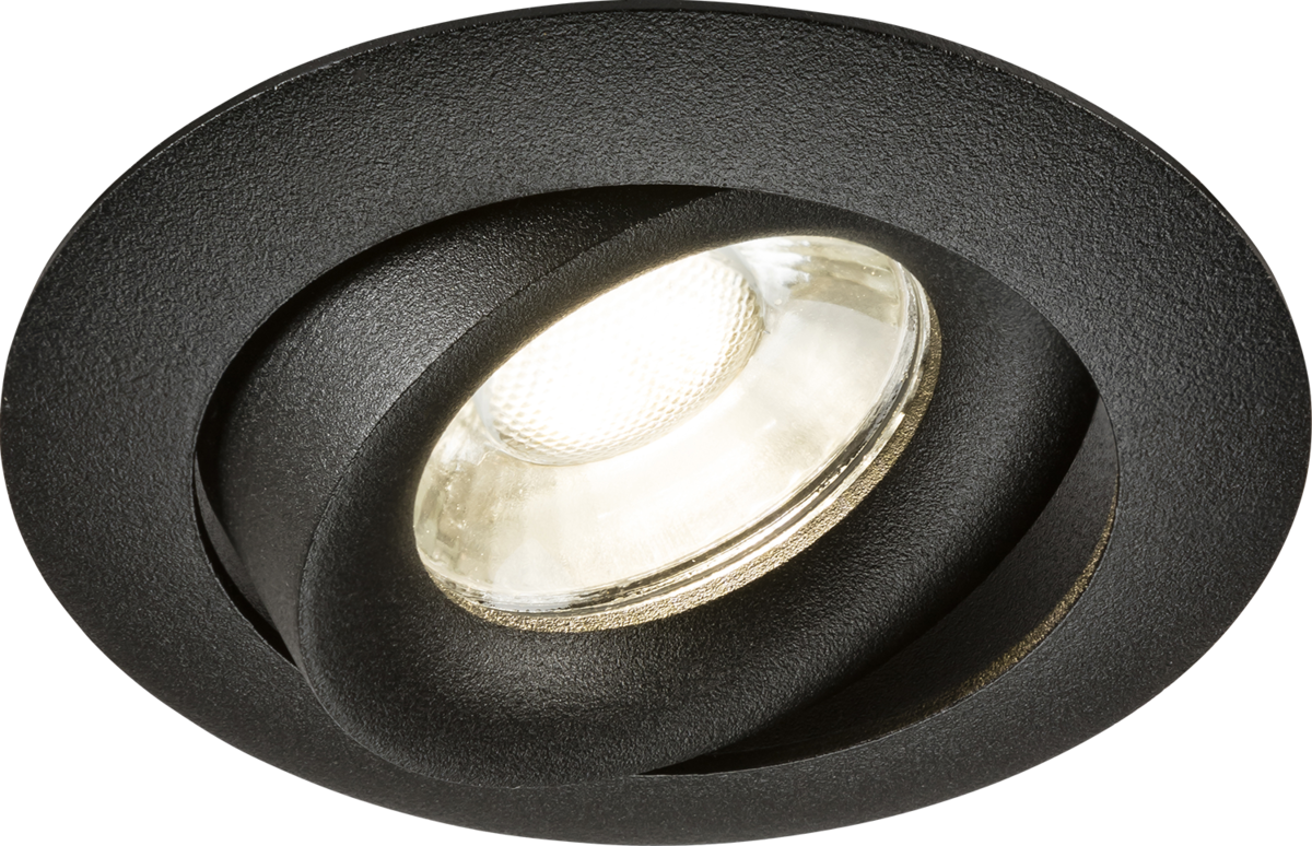Knightsbridge: ODA1TRB, Odina Single Tilt Round Downlight, 25° Adjustable, GU10 Compatible, Black Finish, Die-Cast Aluminium, 230V