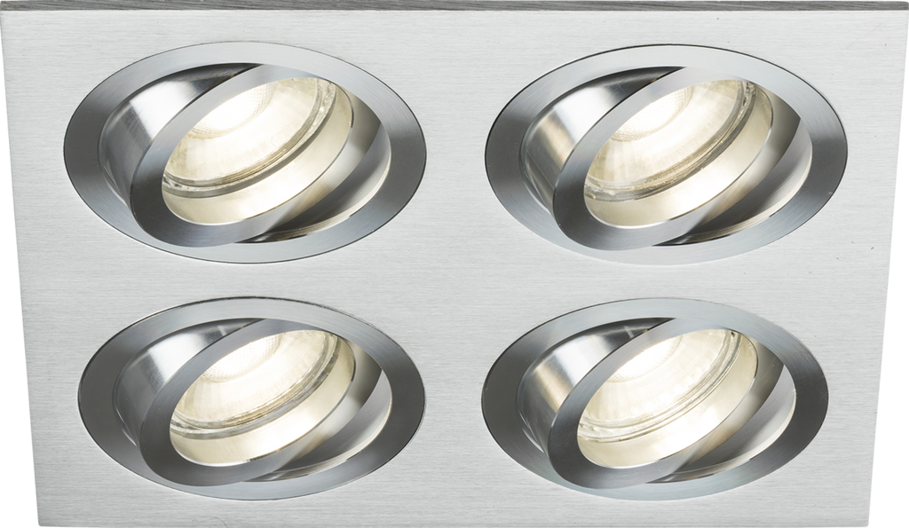 Knightsbridge: AMA4TSBC, Ambar Quad Tilt Square Downlight, Adjustable GU10, Brushed Chrome, IP20, 230V, 4x10W
