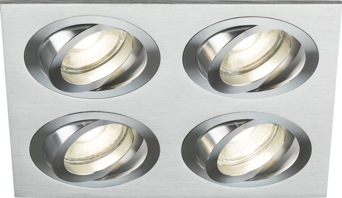 Knightsbridge: AMA4TSBC, Ambar Quad Tilt Square Downlight, Adjustable GU10, Brushed Chrome, IP20, 230V, 4x10W