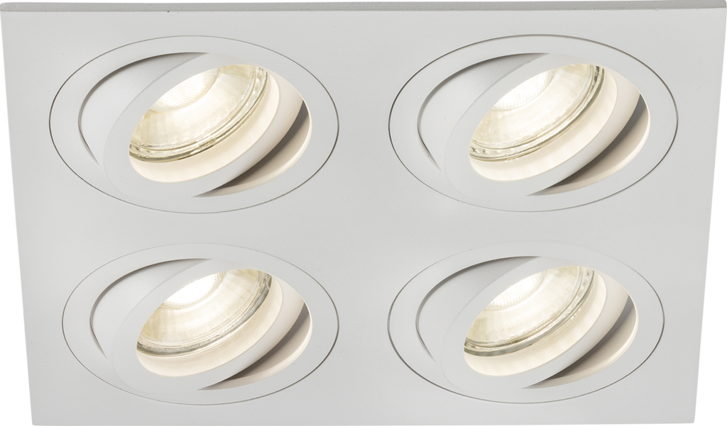 Knightsbridge: AMA4TSW, Ambar Quad Tilt Square Downlight, 4x10W, Adjustable GU10, White Finish, IP20, 230V