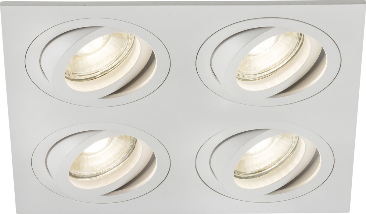 Knightsbridge: AMA4TSW, Ambar Quad Tilt Square Downlight, 4x10W, Adjustable GU10, White Finish, IP20, 230V