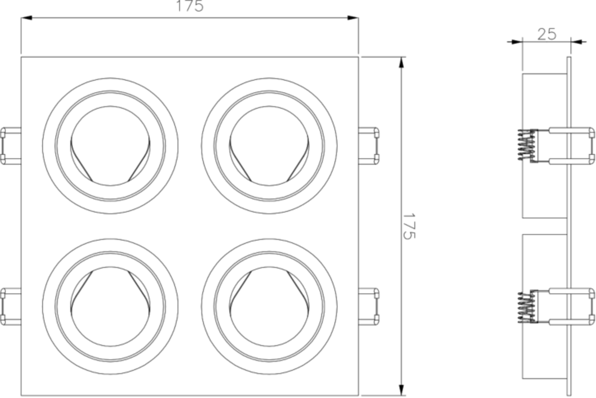 Knightsbridge: AMA4TSW, Ambar Quad Tilt Square Downlight, 4x10W, Adjustable GU10, White Finish, IP20, 230V