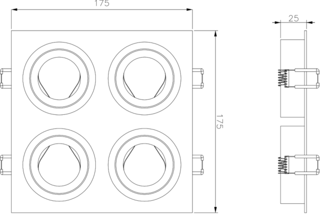 Knightsbridge: AMA4TSBC, Ambar Quad Tilt Square Downlight, Adjustable GU10, Brushed Chrome, IP20, 230V, 4x10W