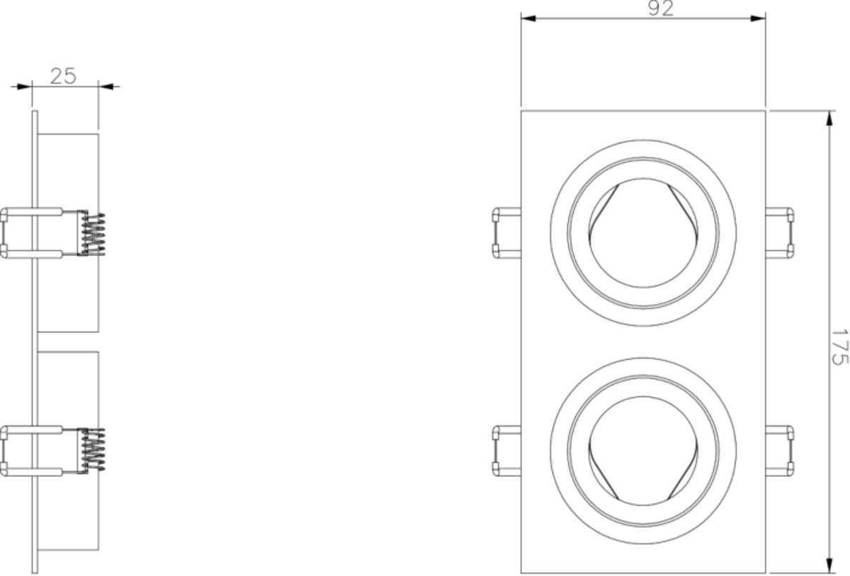 Knightsbridge: AMA2TSBC, Ambar Twin Tilt Square Downlight, Adjustable GU10 Heads, Brushed Chrome Finish, 230V, IP20