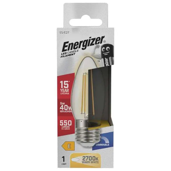 Energizer LED Candle Filament E27 (ES) 5W 550lm 2700K Warm White Dimmable – S29786, ENER1390