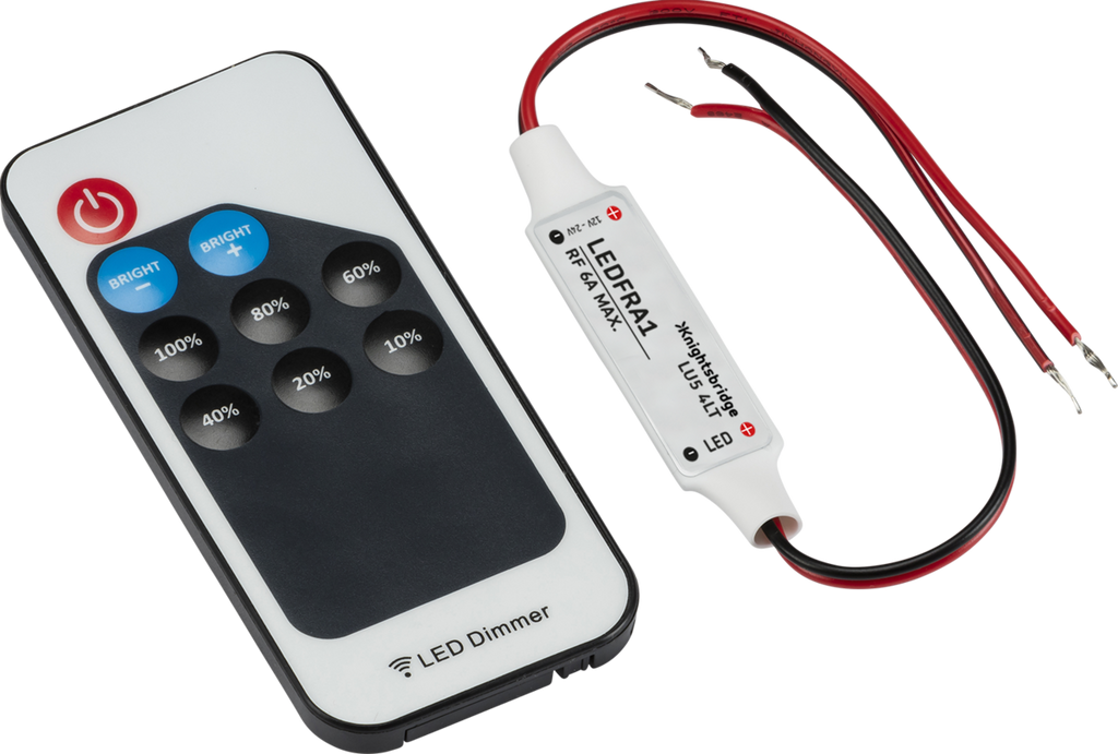 Knightsbridge: LEDFRA1, In-line RF Dimmer Controller, 12V/24V, Max 72W/144W, Wireless Remote, White, IP20