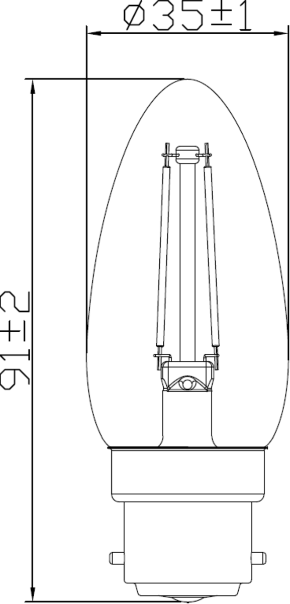 Knightsbridge: CLD4ABCC, Dimmable 4W LED Candle Filament Lamp, B22d, 2700K