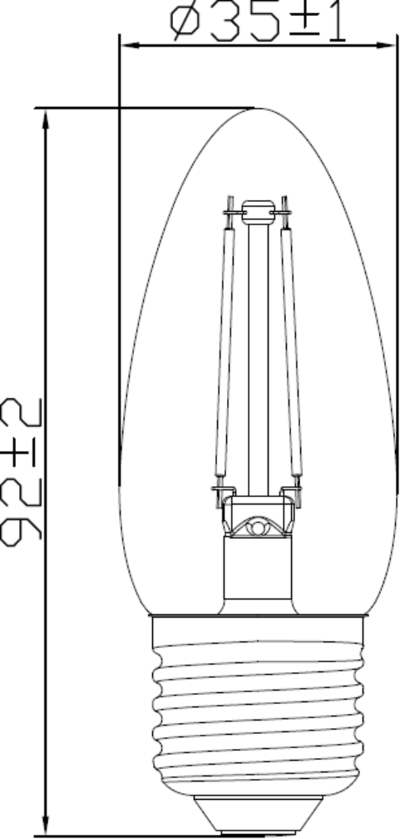 Knightsbridge: CLD4AESC, Dimmable LED Candle Filament Lamp, 4W, E27, 485 Lumens, Warm White 2700K, Glass, IP20