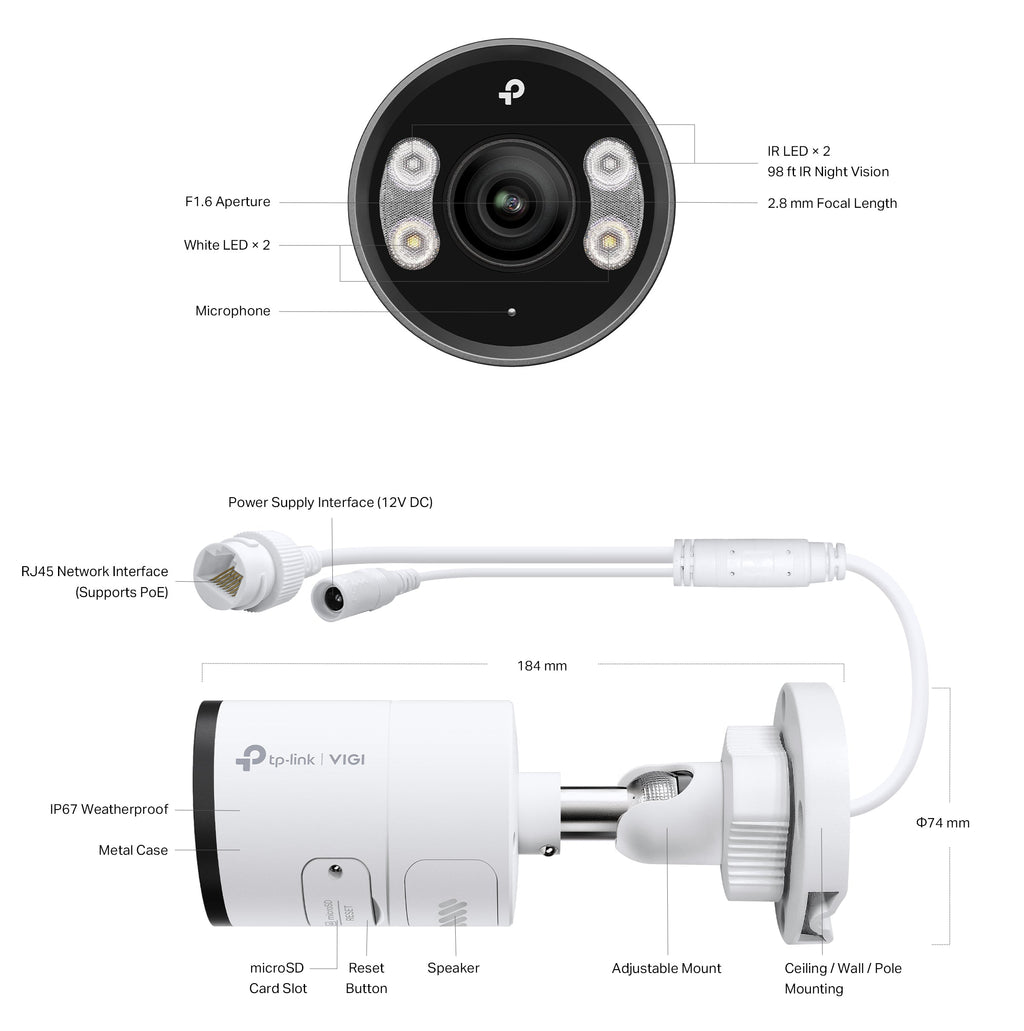 TP-Link VIGI InSight S345 4MP Full-Colour Outdoor Bullet Camera | 2.8mm/4mm Lens, IP67, PoE, AI Detection, Two-Way Audio | SKU: INSIGHT S345