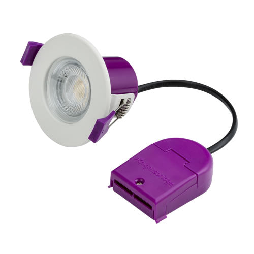 Knightsbridge: CFR5CCT, 5W Fire-Rated CCT LED Downlight, Dimmable, Selectable Colour 3000K/4000K/5500K, IP65, Acoustic Rated, White Finish