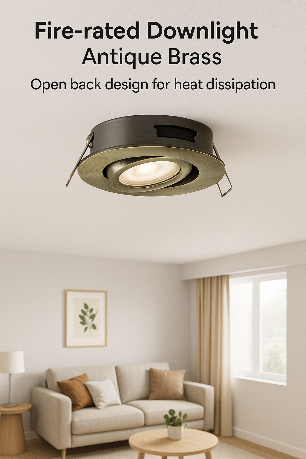 Knightsbridge: FRNTAB, FireRated Tilt GU10 Downlight, Antique Brass, 7W, IP20, Tool-Free Installation, 230V