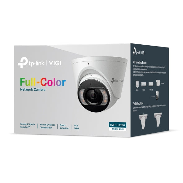 TP-Link VIGI InSight S445 2.8MM/4MM | 4MP Full-Colour Turret Network Camera, IP67, PoE, AI Detection, Two-Way Audio, H.265+ | SKU: INSIGHT S445