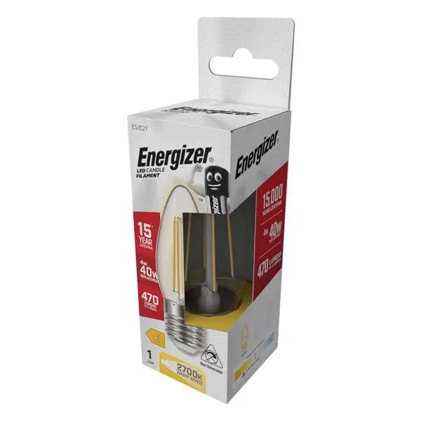 Energizer 4W LED Filament Candle E27 (ES) 470lm 2700K Warm White, Non-Dimmable – S12870, ENER560
